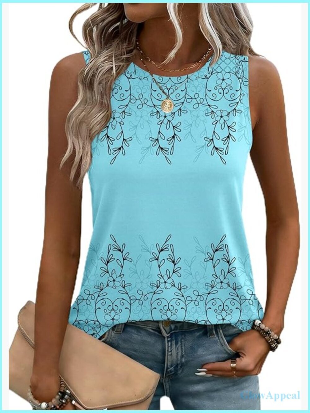 Loose Fit Summer Tank Top Tunic Blouse Sleeveless Crewneck Polyester Spandex